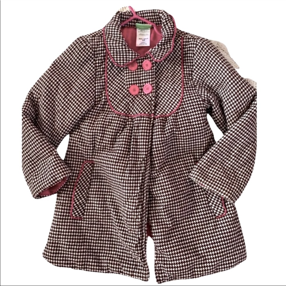 Vintage AL & RAY Girls Dress Pea Coat Houndstooth Plaid & Pink Size 5 6 Dressy